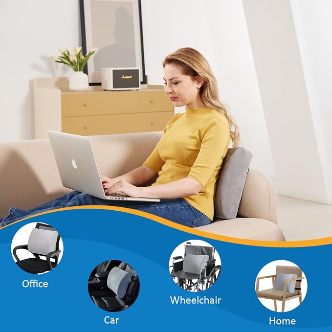 SAIREIDER Lumbar Pillow, Memory Foam Office Chair Back Support Pillows Back Pain Relief Improve Posture, Lumbar Support Pillow for Car、Gaming Chair、 Home Chair, Double Adjustable Straps(Grey) - Image 7