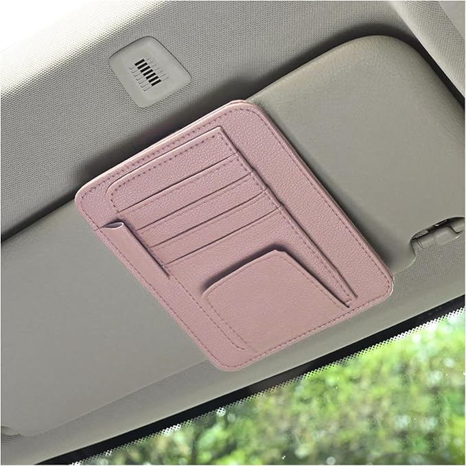 Augeny Car Sun Visor Organizer, Small Auto Visor Organizer and Storage, Registration and Document Holder, Vehicle Accessories for Sunglasses, Document, Card, Pen, Driver License (Pink) by Augeny