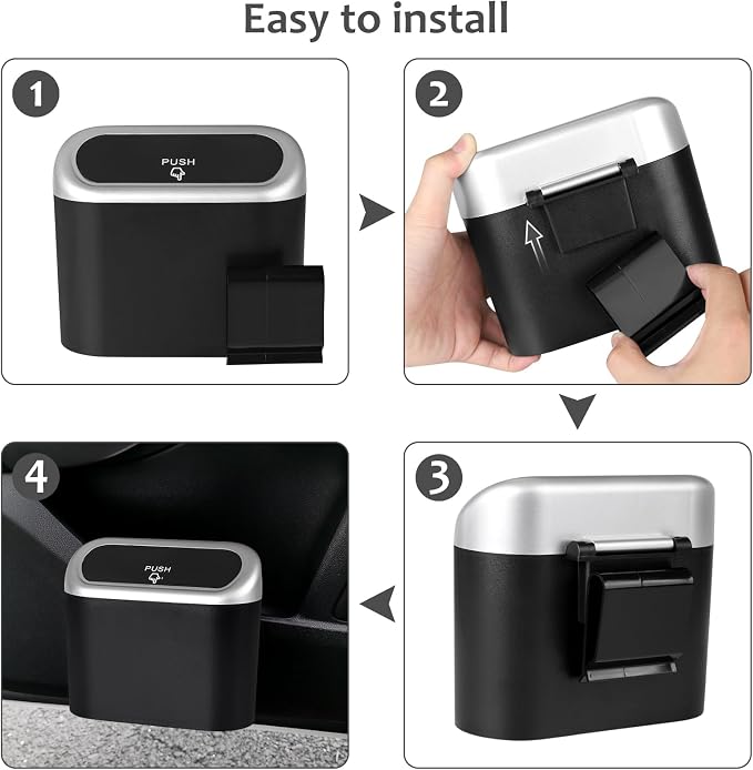 Accmor Car Trash Can with Lid, Mini Vehicle Trash Bin Car Dustbin Garbage Organizer Holder with Trash Bag, 2 Pack Small Hanging Leakproof Cars Storage Bag Container for Auto, SUV, Office (Silver) - Image 3