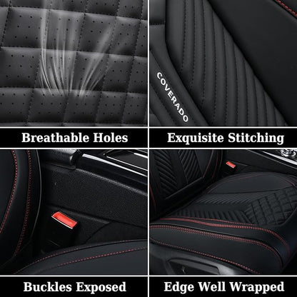 Coverado Car Seat Covers Full Set, 5 Seats Leather Seat Covers for Cars, Waterproof Front and Rear Car Seat Protectors Cushions Universal Fit Most Vehicles (Black) - Image 7