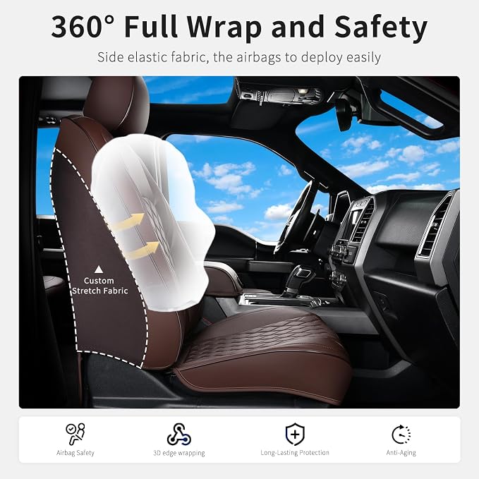 Huidasource Tacoma Coffee Front Seat Covers Fit for 4th Gen Toyota Tacoma 2024-2026 All Cab SR, SR5, Limited, TRD Sport/Off-Road,Trailhunter Front Row, 360° Full-wrap Waterproof Leather Seat Cover - Image 2