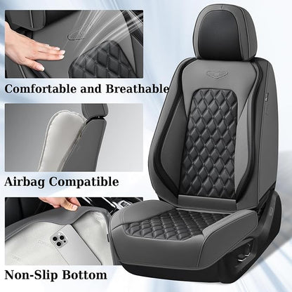 Coverado Car Seat Covers Front Seats, Minimalist Scratch-Resistant Waterproof Faux Leather Full Set with Rear Protectors, Business Daily Driving – GrayBlack - Image 5