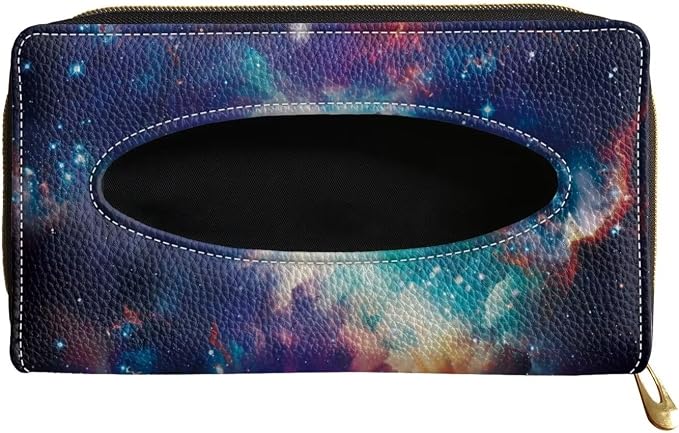Biyejit 2 Pack Car Tissue Holder, Galaxy Space Print Hanging Napkin Case, PU Leather Tissue Box for Sun Visor, Backseat Decor by Biyejit