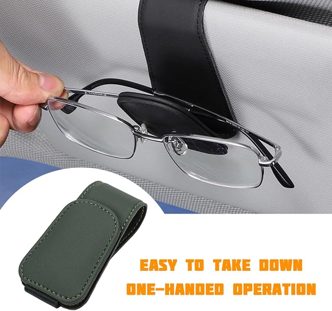 Sunglasses Holder for Car Visor, Microfiber Leather Magnetic Sun Visor Eyeglasses Hanger & Ticket Card Clip, Multi-Function Automotive Interior Glasses Mount, Universal Fit (Black Green) - Image 4