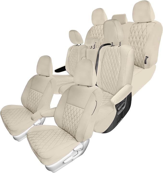 FH Group Custom Fit Car Seat Covers Specifically Made for Toyota Sienna 2011-2020, Car Seat Cover Full Set, 8 Seater Automotive Seat Covers in Solid Beige Neoprene, Waterproof and Washable Seat Covers by FHGroup