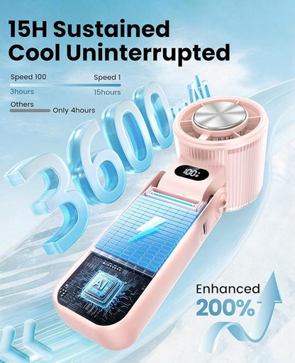 DIGIX Portable Handheld Turbo Fan with Ice Cooling, Rechargeable Personal Fan, Up to 15Hrs Cooling, 100 Speeds 25000RPM Powerful Portable Fan for Travel Outdoor,120° Adjustable, LED Display (Pink) - Image 5