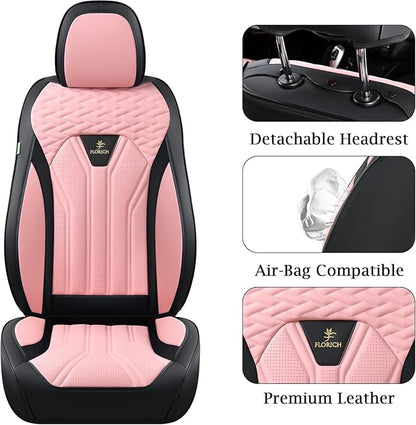 Leather Seat Covers Pink Car Seat Covers Full Set Car Seat Protectors 5 Seats Driver Seat Covers Fit for Most Cars Trucks SUV - Image 6