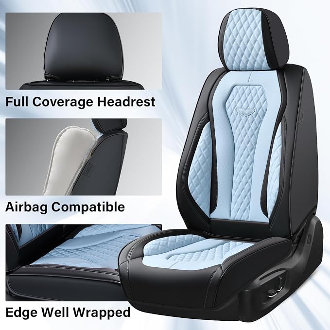 Coverado Auto Seat Covers, Car Seat Covers Full Set, Blue Car Seat Cover, Driver Seat Covers Front Seats Rear Seat Cover, Luxury Car Seat Cushion,Leather Seat Cover Seat Protector Fit for Most Cars - Image 4