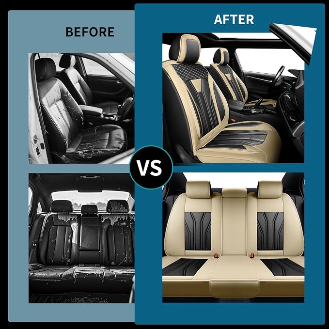 Fit Sentra Car Seat Covers Premium Leather for Nissan Sentra 2008-2025 2026. Waterproof， Breathable, Scratch-Resistant & All-Weather Seat Cushion Protector（Full Set,Beige&Black - Image 5