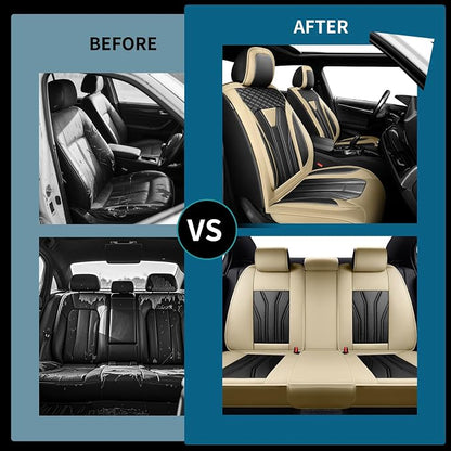 Fit Rogue Car Seat Covers Compatible with Nissan Rogue 2014-2026 - Premium Leather Waterproof Breathable，All-Weather Seat Cushion Protecto & Airbag Compatible （2 Front Seat, Beige & Black - Image 5