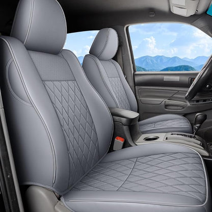 Coverado Tacoma Seat Covers Full Set, Faux Leather Seat Covers Custom Fit for 2005-2023 Toyota Tacoma Double/Crew Cab Base Prerunner SR5 Limited TRD Sport Interior Covers (Gray) by COVERADOAUTO