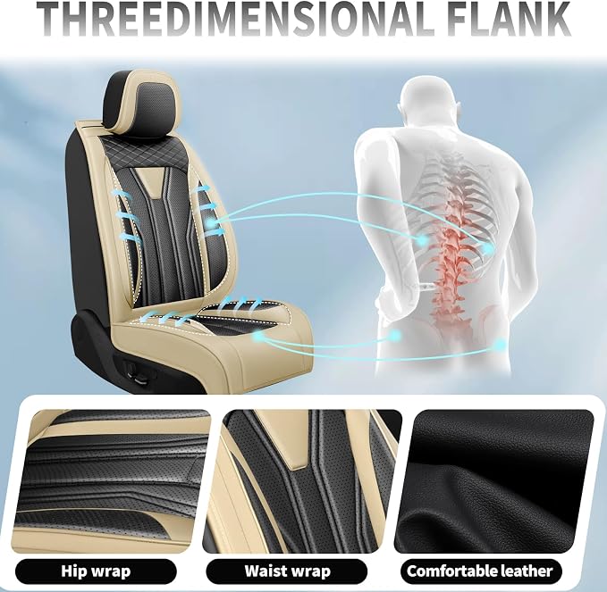 Fit Altima Car Seat Covers for Nissan Altima 2010-2025 2026- Full Set Premium Leather, Waterproof&Breathable, All-Weather Seat Cushion Protecto & Airbag Compatible, Full Set Beige & Black - Image 7