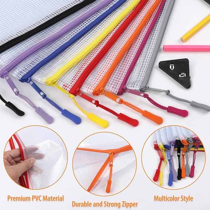 YOPCDJ 20PCS Mesh Zipper Pouch Bags File Storage Bags, A4 11x9 Inches Reusable Clear Zipper Pouches for Travel and Classroom Board Game Organization - Image 3