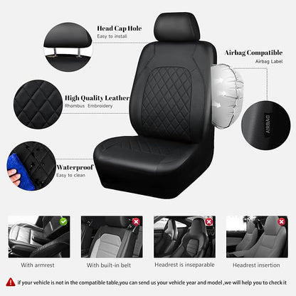 Universal Pu Leather Car Seat Covers Front Seats only, Airbag Compatible, Water-Resistant Durable Premium Vinyl, Fit for 95% Vehicles,Cars,Vans,SUV,Sedans (Luxury 2 PCS All Black) - Image 3