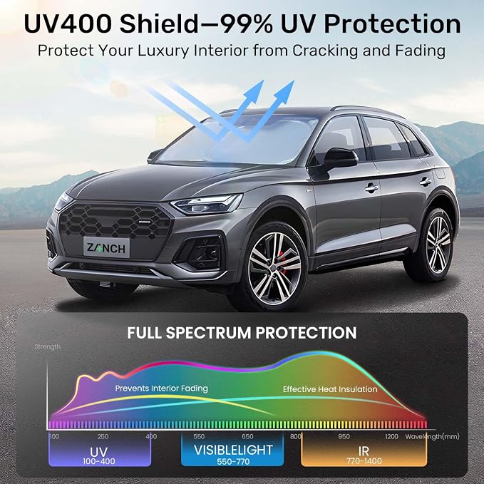 2026 Upgraded Zanch Windshield Sun Shade for Van, Truck, SUV, 75''x37'' | UV Protection & Heat Reduction, Light-Blocking, Heavy-Duty, Easy to Store&Setup, Keep Interiors Cool, Sun Shield for Parking - Image 3