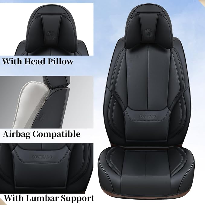 Coverado Car Seat Covers, Seat Covers for Cars, Waterproof Leather Auto Seat Protectors, Leather Car Seat Cushion, Car Interiors Accessories Universal Fit for Most Cars - Image 4