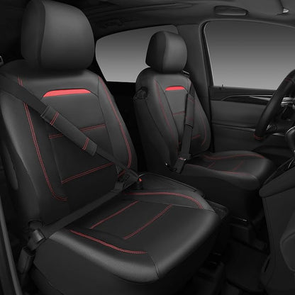 CAR PASS Leather Car Seat Cover Full Set with Steering Wheel Cover and 2PCS Seat Belt Shoulder Pads,for Trucks and SUV with Built-in Seatbelts and Front Seat Side Armrests(Combo Set, Black and Red) - Image 2