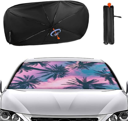 Palm Trees Car Windshield Sun Shade Umbrella, Car Windshield Sunshades Cover with 360¡ã Rotation Bendable Handle, Foldable Sun Shade for Most Vehicles - Image 2