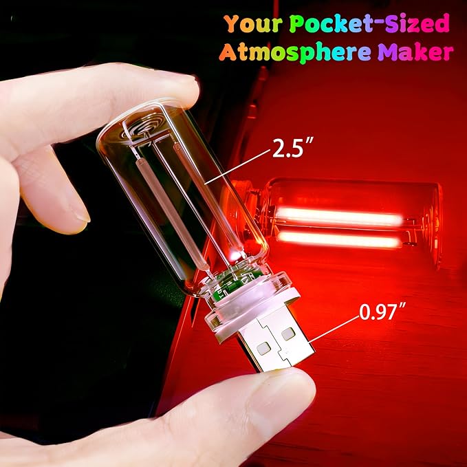 4 PCS USB Touch Dimmable Retro Glass Bottle Car Night Light | Portable design, 2 Red & 2 Green, fits car interior, bedroom, hallway, indoor outdoor decor - Image 3