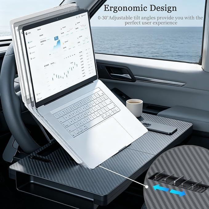 2-in-1 Car Steering Wheel Tray Desk & Car Seat Gap Filler Organizer, Upgraded Foldable Adjustable Car Table Compatible with Steering Wheel Cover| for Laptop, Eating Food, Writing (Portable) - Image 6