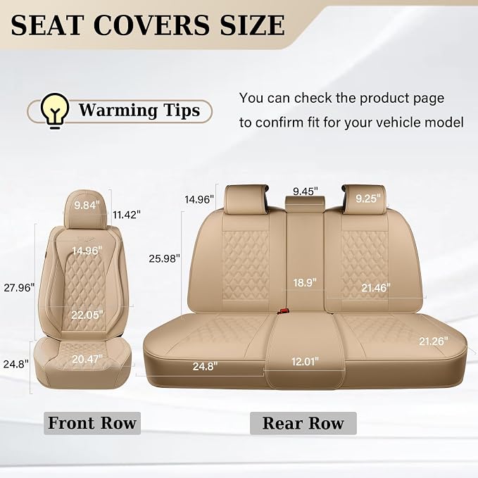 Coverado Rear Seat Covers, Soft Waterproof Faux Leather Rear Protectors for Sedan SUV Truck, Minimalist Comfortable Anti-Stain Interior – Beige - Image 4