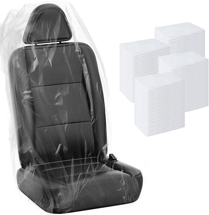 MYFAMIREA 100 PCS Disposable Car Seat Covers Clear Plastic Vehicle Seat Protector, Plastic Seat Covers Protector Universal Water Resistant and Stain Resistant for Cars Auto Truck Bus Airplane by MYFAMIREA