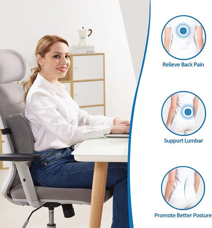 SAIREIDER Lumbar Pillow, Memory Foam Office Chair Back Support Pillows Back Pain Relief Improve Posture, Lumbar Support Pillow for Car、Gaming Chair、 Home Chair, Double Adjustable Straps(Grey) - Image 3