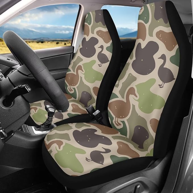 Duck Camo Car Seat Covers 2 Pcs Automobile Front Seat Covers Breathable Protection Interior Accessories Anti-Slip Back Fabric Compatible with Most Cars,SUV,Sedan - Image 2