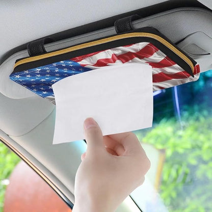 Biyejit 2 Pack Car Tissue Holder, 3D American Flag Car Mask Holder, Car Sun Visor Napkin Holder Backseat Tissue Case，Pu Leather Tissues Box - Image 3