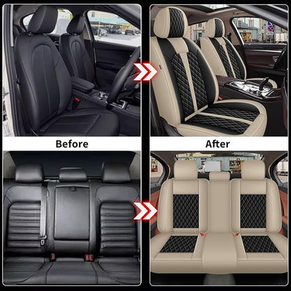 IKABEVEM Car Seat Covers Fit for Acura RDX 2007-2025 2026 Full Set | Waterproof Faux Leather, Airbag Compatible, Easy to Install & Wipe Car Seat Protector,5 Seat Covers Fit for RDX, Beige&Black - Image 6