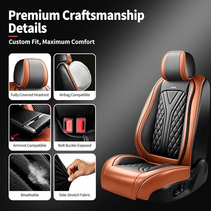 for Subaru Impreza 2012-2026 Car Seat Covers, Full Set, Red | Luxury Full Coverage Leather Seat Protectors, Waterproof Breathable, Non-Slip, Easy to Install, Airbag Compatible, All-Season - Image 7