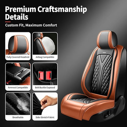 for GMC Canyon 2015-2025 2026 Car Seat Covers, Full Set, Brown | Luxury Full Coverage Leather Seat Protectors, Waterproof Breathable, Non-Slip, Easy to Install, Airbag Compatible, All-Season - Image 7