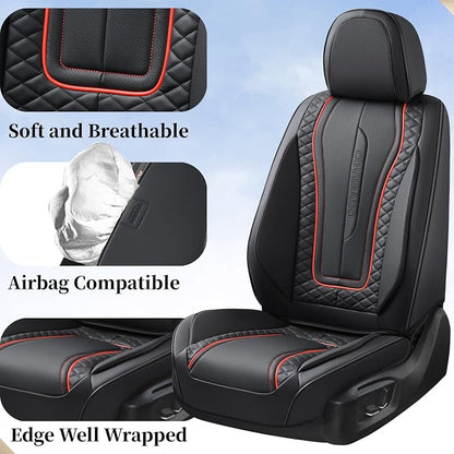 Coverado Car Seat Covers Full Set, Leather Seat Coversfor Cars, Front and Back Seat Covers, Waterproof Car Seat Protectors Car Seat Cushions Universal for Most Vehicles, Black&Redline - Image 2