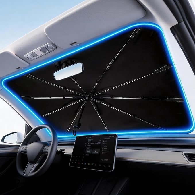 Windshield Sun Shade Umbrella, Foldable Sun Blocker for Cars (56" Lx31 W) | Umbrella Cover for Front Window, Heat & UV Protection, Easy Open Keep Cool, Protect Interior Fits Auto Sedan SUV by Worxvell