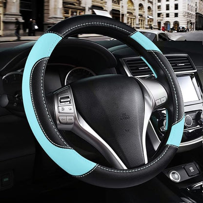 Leather Car Steering Wheel Cover, Universal Fit for Most Cars, Light Blue | Microfiber Leather,Non-Slip Breathable Auto Steering Wheel Protector by Szttswamp