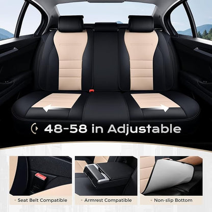 Coverado Car Seat Covers Full Set, Nappa Leather Seat Covers for Cars, Car Seat Protector Car Seat Cushion, Front and Back Seat Protectors Cushions Universal Fit for Most Cars Vehicles(Black&Beige) - Image 4