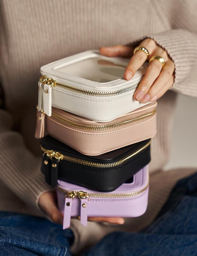 Small Clear Makeup Bag for Purse, Travel Cosmetic Case, Mauve, Mini | Waterproof PU Leather, Transparent Square Make Up Pouch with Zipper, Tiny Pink Toiletry Organizer Bag Women Car Essential Bag - Image 7