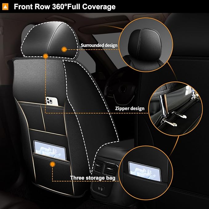Car Seat Covers Custom for Hyundai Genesis 2009-2016/Genesis G80 2015-2024 | 5 Seats Full Set,Waterproof Luxury Leather,Interior Seat Protector Accessories,Airbag Compatible,Easy to Install,Black - Image 3