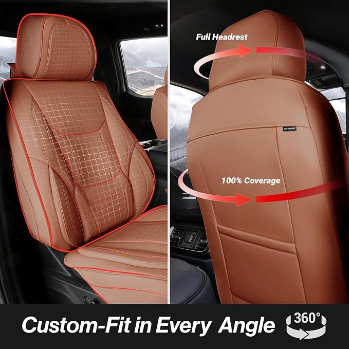 Coverland Custom SUV Car Seat Covers for 2009-2018 Subaru Forester | Premium Waterproof Faux Leather Non-Slip Memory Foam Airbag Compatible Custom Fit Interior Protector [Full Set-Camel Brown] - Image 4