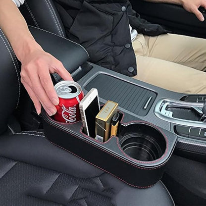 IOKONE Car Cup Holder, PU Leather, Car Seat Gap Filler Organizer, Black | Console Side Pocket, Front Seat Organizer, Drink Holder for Car, Universal Fit, Easy Installation, Cell Mobile Phone Holder by IOKONE
