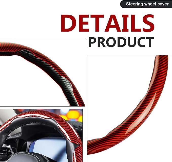 3pcs Universal Carbon Fiber Steering Wheel Cover - Anti-Slip & Segmented Design, Universal 99% Durable Steering Wheel Protector for Men and Women, Car Interior Accessory (Red) - Image 3