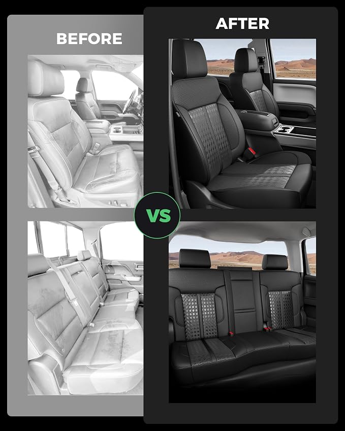 RIDEPOSH Custom Fit Seat Covers for Sierra/Silverado 1500 2014-2018 CrewCab | Fits 2500/3500HD 2015-2020, no Rear Armrest/Seatback Storage, Faux leather, Protective, Scratch-resistant, Easy-clean - Image 7
