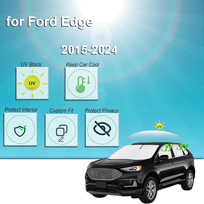 KMF 8pcs Thicken Full Window Sun Shade for Ford Edge Accessories 2015-2024, Custom Fit Privacy Car Window Covers Sunshade for Windshield Side, UV Block and Blackout for Camping Outdoor - Image 2
