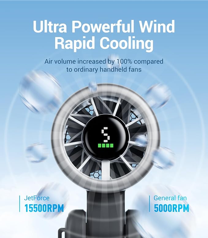 Diveblues Portable Handheld Turbo Fan | 3 IN 1 Hand/Neck/Desk Fan, Up to 12 Working Hours, 5 Gear Wind, Battery Operated, Travel, Working, Outdoor Activities - Image 2