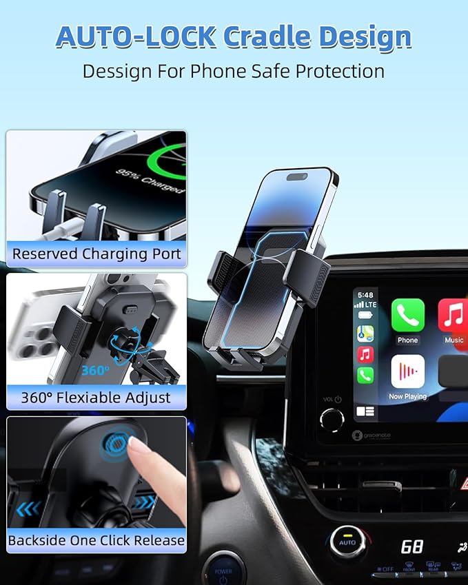 PZK Car Phone Mount for 2019-2026 Toyota Corolla/Corolla Cross 2022-2026 | 2019-2026 Corolla Hatchback Accessories 8-inch Screen Auto Lock Car Phone Holder 360° Rotation Not Affect Vent Phone Cradles - Image 3