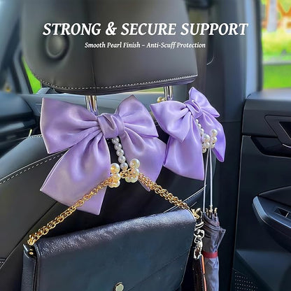 2 PCS Bow Pearl Car Seat Headrest Hook – Cute Purse Hook for Car, Girly Interior Decoration Accessories Hook Hanger, Seatback Holder for Purses & Bags, Elegant Car Organizer (Lavender Purple) - Image 3