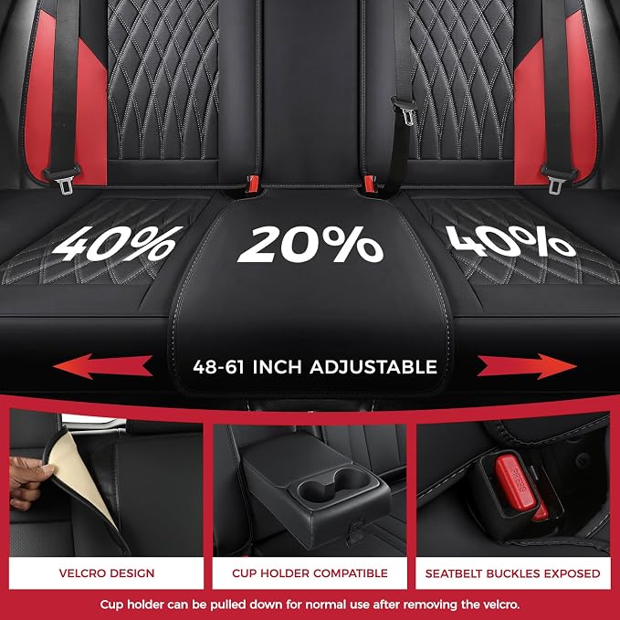FREESOO Car Seat Covers Full Set Faux Leather Universal Fit Black Red | faux nappa leather seat covers, waterproof breathable, full set lumbar support, front rear covers, fit sedans suvs pickups - Image 4