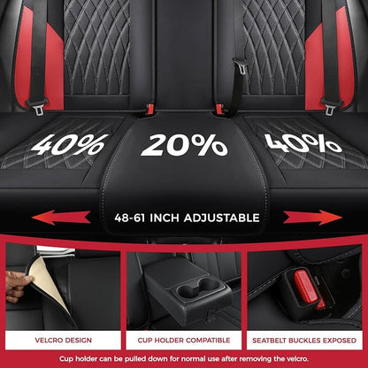FREESOO Car Seat Covers Full Set Faux Leather Universal Fit Black Red | faux nappa leather seat covers, waterproof breathable, full set lumbar support, front rear covers, fit sedans suvs pickups - Image 4