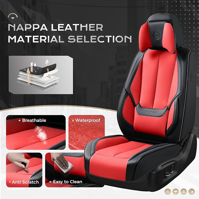 Coverado Car Seat Covers, Seat Covers for Cars, Waterproof Leather Auto Seat Protectors, Leather Car Seat Cushion, Car Interiors Accessories Universal Fit for Most Cars - Image 2