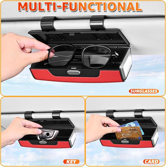 Car Sunglasses Holder for Sun Visor, Button Leather Eyeglass Hanger and Interior Storage Box - Image 5